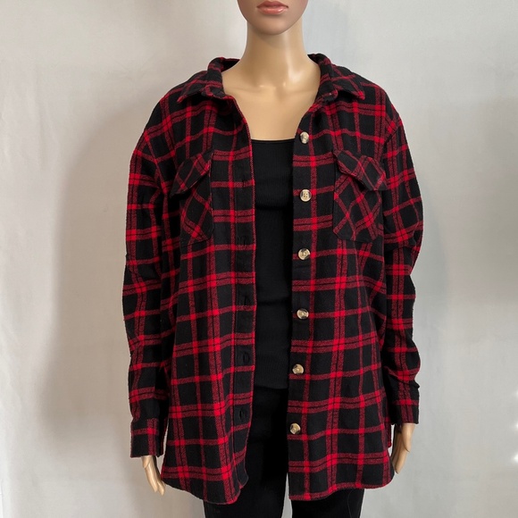 NWT beachlunchlounge Heavy Flannel Easton Shacket in Ski Patrol Plaid - Picture 2 of 11